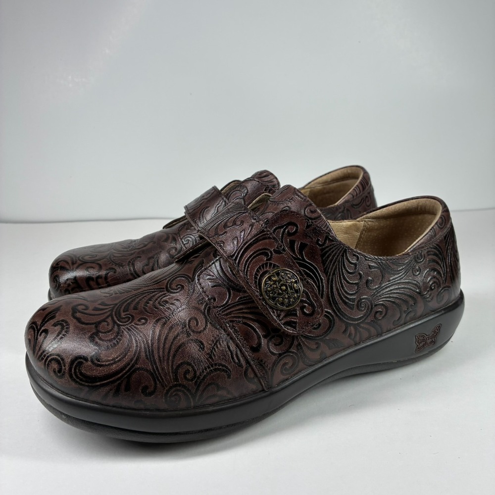 Alegria Joleen Women's US 10.5/41 Espresso Leather Floral Nursing Clogs JOL-8113